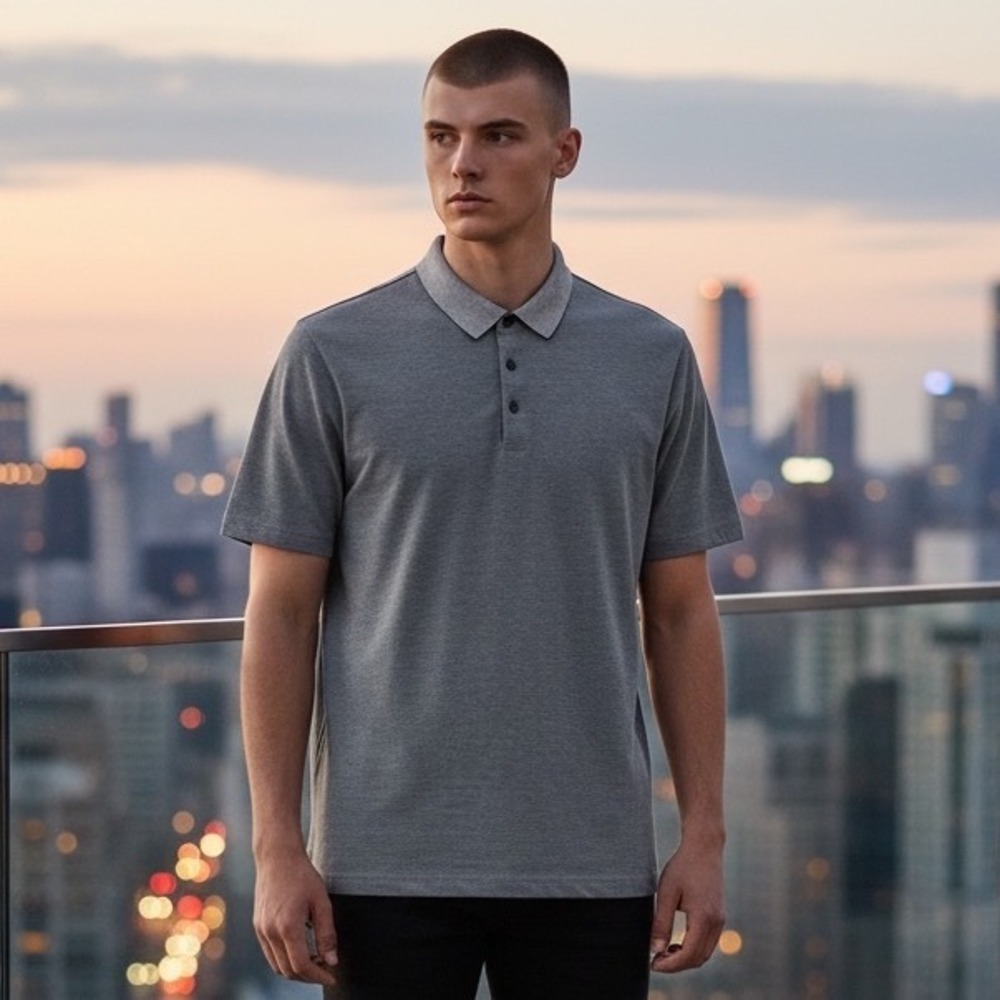Theory Mens Atlas Pique 2 Button Polo Shirt Grey XL N0195533 Short Sleeve
